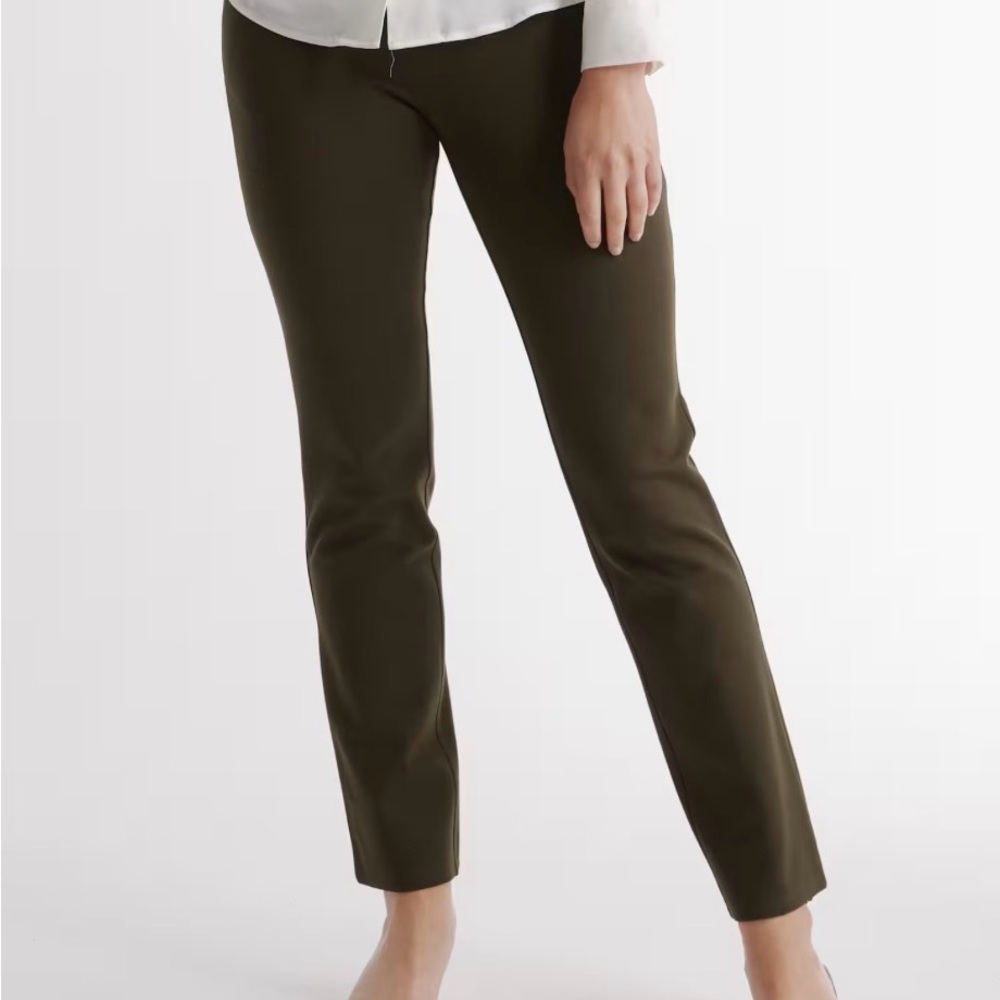 Quince Ultra-Stretch Ponte Straight Leg Pants in Olive Green Petite